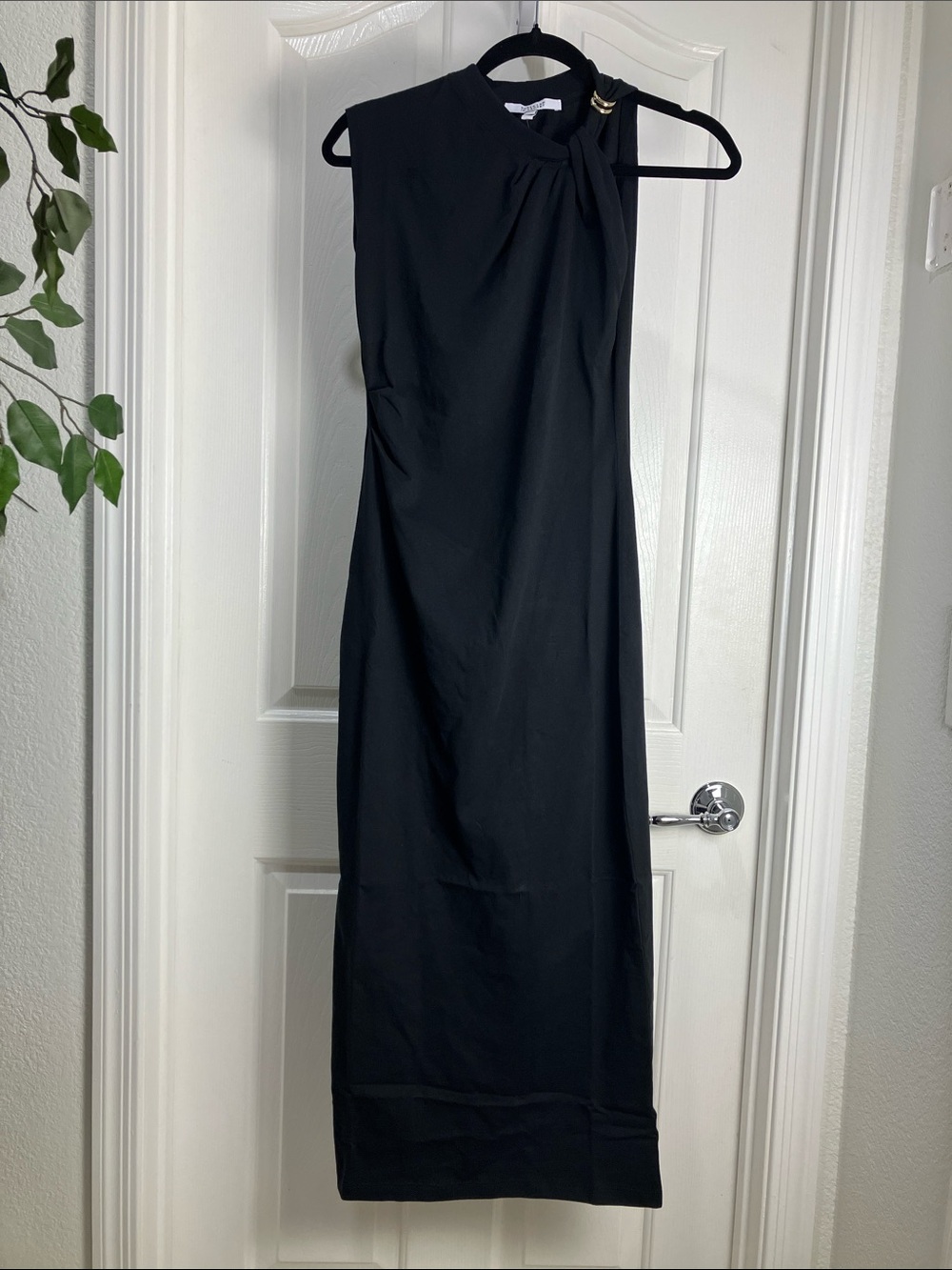 Derek Lam Evelise Assymmetric Embellished Twist Dress, XS, Black
